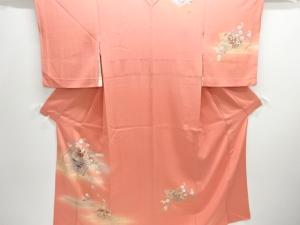 扇に花模様単衣訪問着(内袖付き)